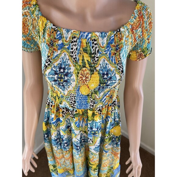 ANTICA SARTORIA by GIACOMO CINQUE LONG DRESS SMOCKED TOP  NWT O/S POSITANO BEACH - Picture 4 of 15